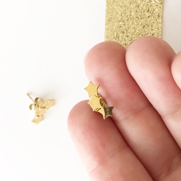 Tiny Star Climber Earrings Gold Celestial Curved - Picture 3 of 5